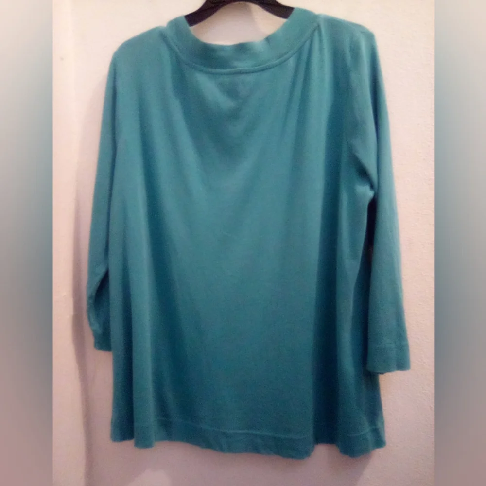 Chico's Teal 3/4 Sleeve V-Neck Top 100% Pima Cotton Size 3 XL - Picture 2 of 4